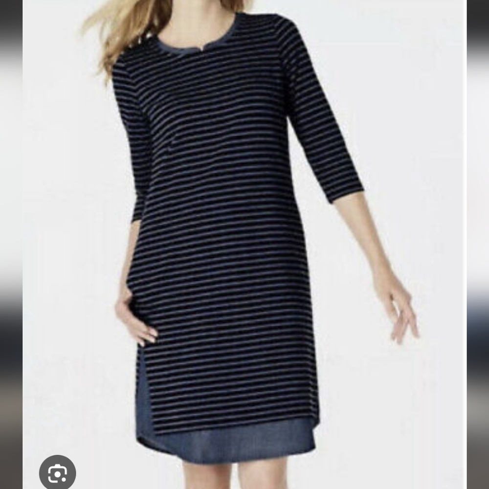 J. Jill Striped Shift Dress with Tencel Shirttail Hem Woman Size XS
